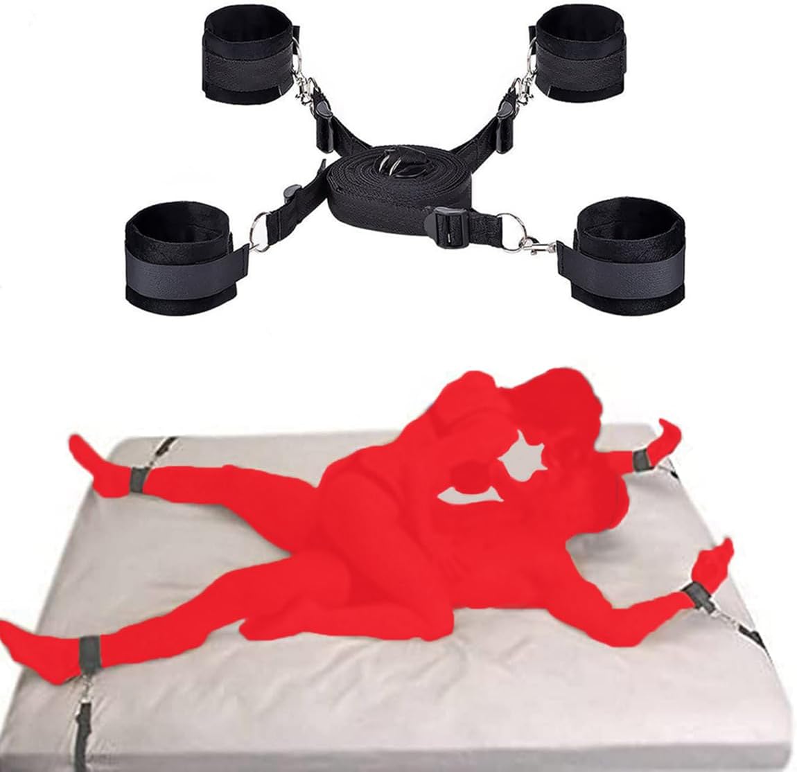 Esposas para Cama con Ganchos Plásticos Rojo con Negro