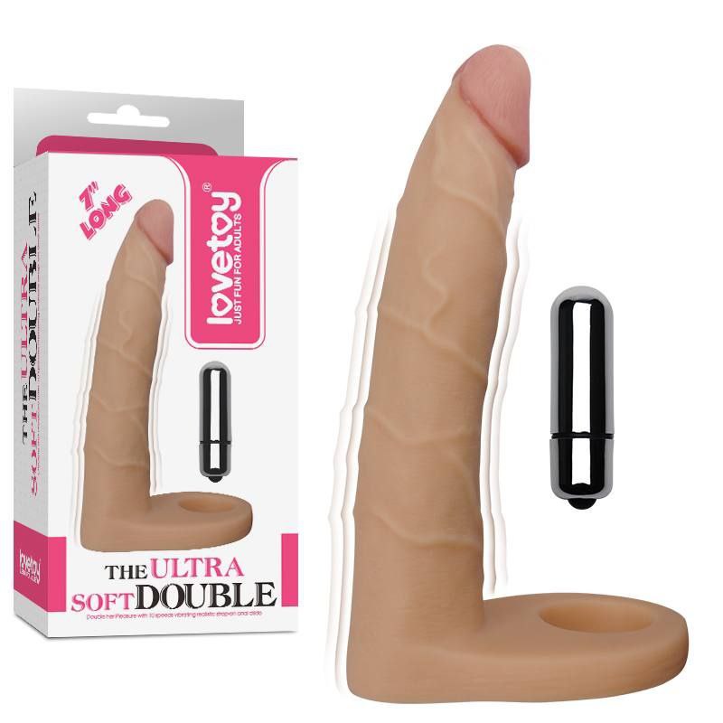 Anillo vibrador Love Toy rosado para doble penetración, 18 cm