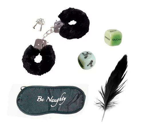 Kit Erótico Esposas Pluma Dado Antifaz Bondage - IntimoX SexShop